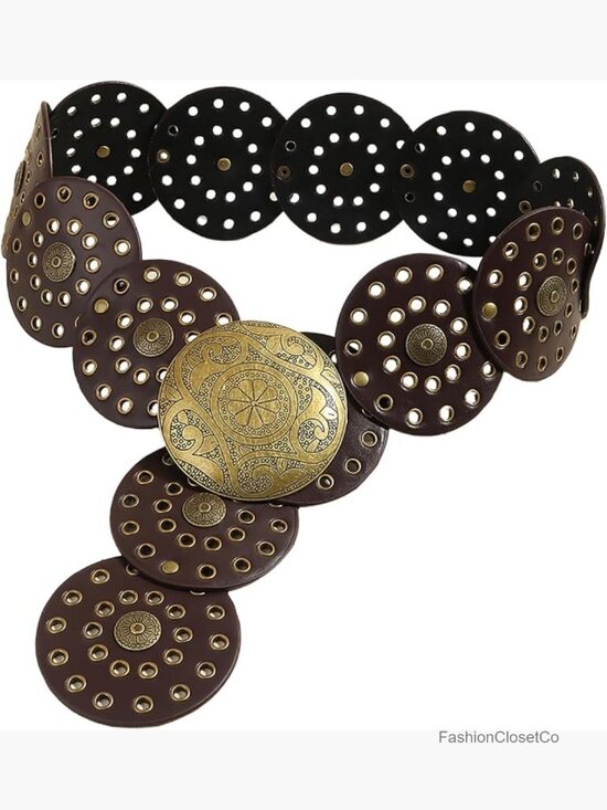 Wide Disc Belt for Women PU Leather Metal Buckle Boho Western Chunky Waist Belt main image 6